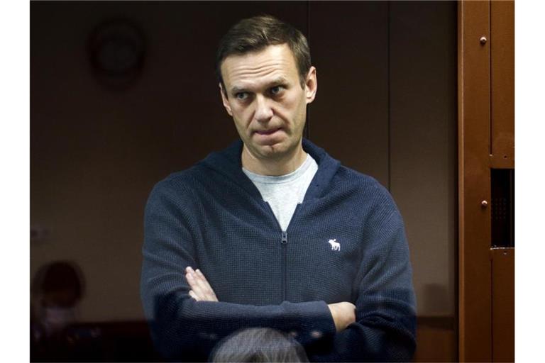 Der russische Oppositionspolitiker Alexej Nawalny hinter einer Glasscheibe während einer Anhörung vor dem Bezirksgericht Babuskinsky. Foto: -/Babuskinsky District Court/AP/dpa