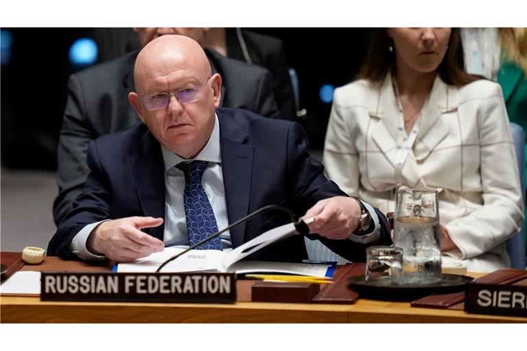 Der russische UN-Botschafter Wassili Nebensja erklärt bei einer Sitzung des Sicherheitsrates der Vereinten Nationen Moskaus Bereitschaft zu einer möglichen Waffenruhe. (Archivbild)