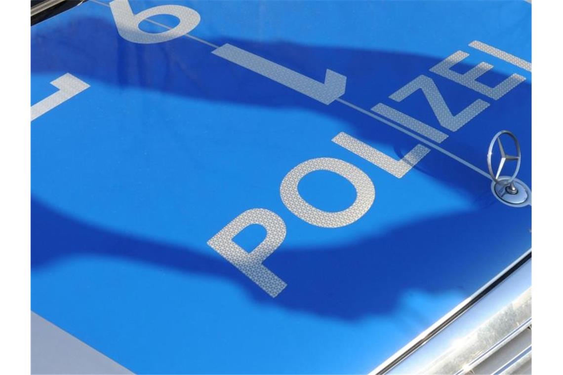 Duo wehrt sich gegen Festnahme: Drohung mit Spritze Der Schatten eines Polizisten fällt auf ein Polizeiauto. Foto: Franziska Kraufmann/Archivbild