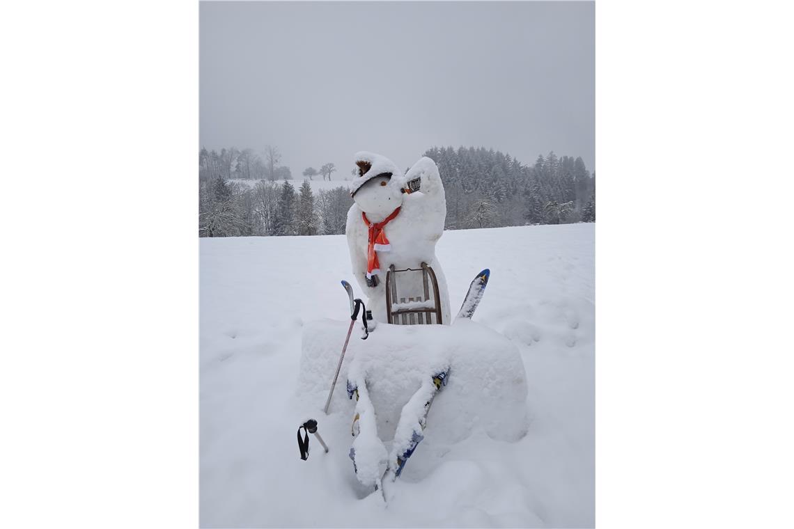 Der Schneemann von Magdalena Speicher macht offenbar Corona-Party, mit Einhaltun...