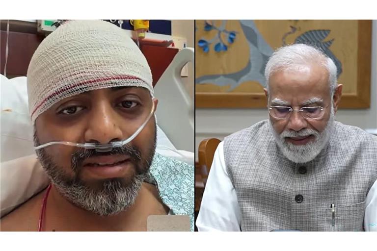 Der schwer verletzte Pilot Smit Machchhar bekommt Lob aus Israel und von Indiens Permier Modi (rechts) – er befindet sich inzwischen in stabilem Zustand.