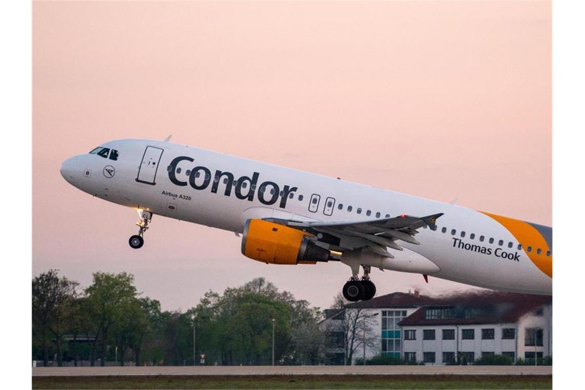 Condor kann weiterfliegen - Management sucht neue Eigentümer Der Staat will dem Ferienflieger Condor nach der Insolvenz der Muttergesellschaft Thomas Cook mit einem Überbrückungskredit helfen. Foto: Patrick Pleul/dpa-Zentralbild