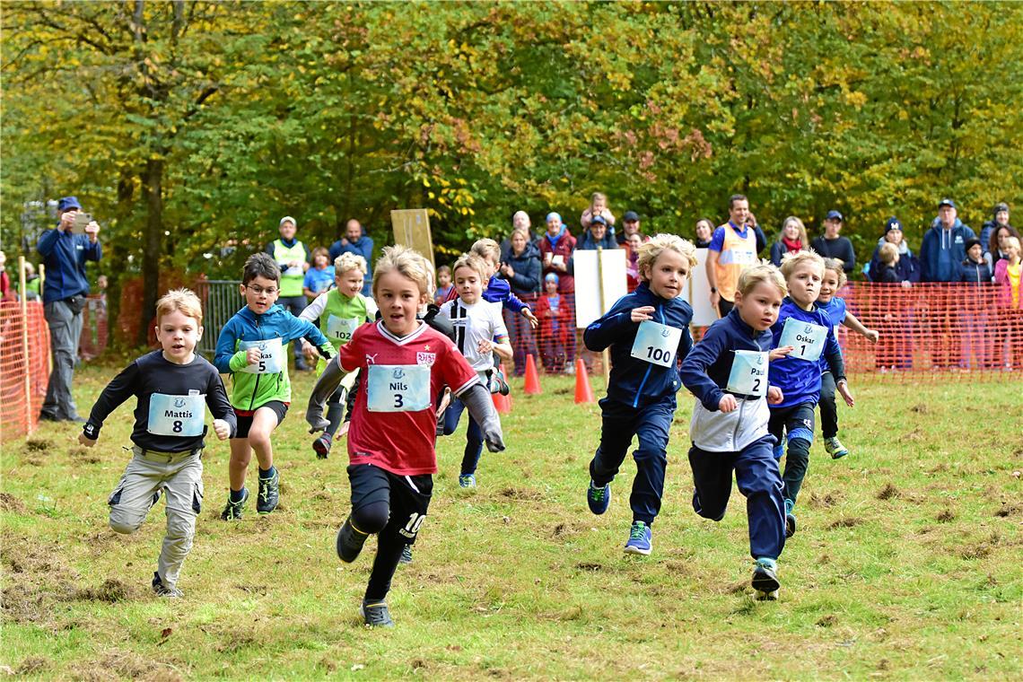 Der Start der jüngsten Teilnehmer. Kinder Crossduathlon Backnang 2025 rund um da...