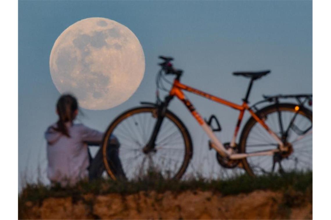 Der „Supermond“ über Sieversdorf in Brandenburg. Foto: Patrick Pleul/dpa-Zentralbild/dpa