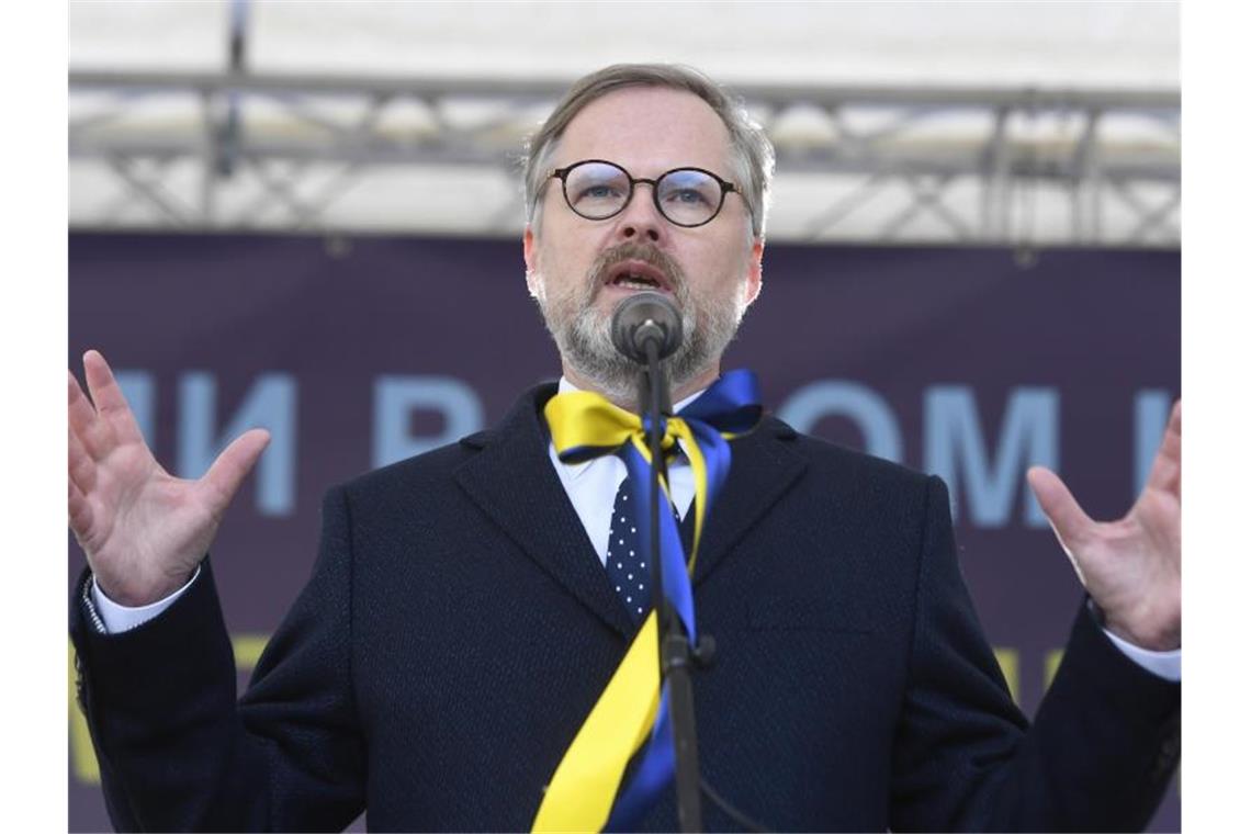 Regierungschefs nach Ukraine-Mission zurück in Polen Der tschechische Premierminister Petr Fiala in Prag während einer Kundgebung gegen die russische Invasion der Ukraine (Archivbild). Foto: Oihova Michaela/CTK/dpa