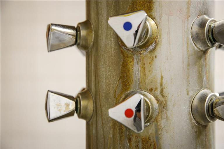 Der TSV Althütte nutzt bei Spielen oft die Außenkabinen inklusive Duschen an der Sporthalle. Archivfoto: Alexander Becher