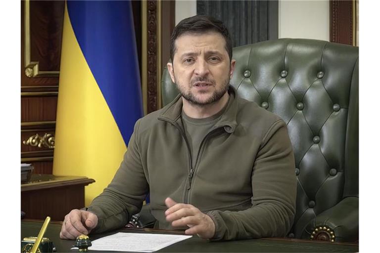 Der ukrainische Präsident Wolodymyr Selenskyj wendet sich heute in einer Videoansprache an die Abgeordneten des Deutschen Bundestages. Foto: Uncredited/Ukrainisches Pressebüro des Präsidenten via AP/dpa