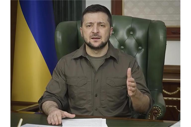 Der ukrainische Präsidenten Wolodymyr Selenskyj hat eine Videobotschaft auf Telegram veröffentlicht. Foto: Uncredited/Ukrainian Presidential Press Office/AP/dpa