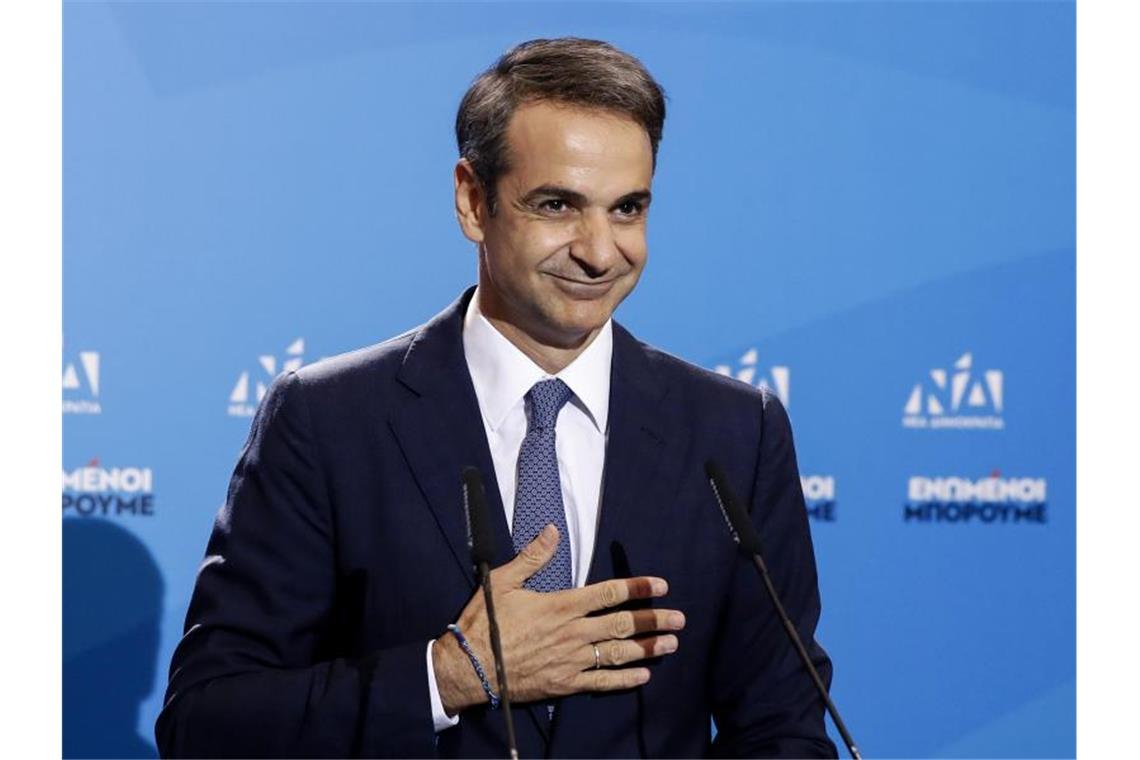 Der Wahlsieger: Kyriakos Mitsotakis, Präsident der konservativen bisherigen Oppositionspartei Nea Dimokratia (ND). Foto: Thanassis Stavrakis/AP