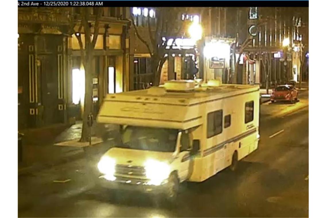 Heftige Explosion mit Vorwarnung: FBI ermittelt in Nashville Der Wohnwagen, der mutmaßlich an der vorsätzlichen Explosion beteiligt war. Foto: Uncredited/Metro Nashville PD/dpa
