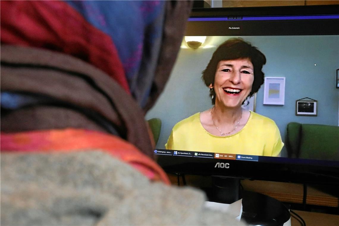 Der Workshop „Bewerben mit Kopftuch“ mit Anna Basse (im Bildschirm zu sehen) fand online statt. Foto: A. Palmizi 