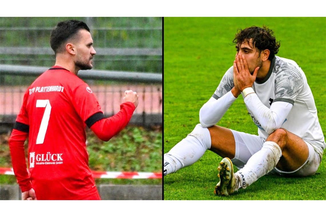 Derby-Lust und Derby-Frust: der Plattenhardter Dreifach-Torschütze Danijel Zugac und der unterlegene Bonlandener Angreifer Iakovos Kaligiannidis.  