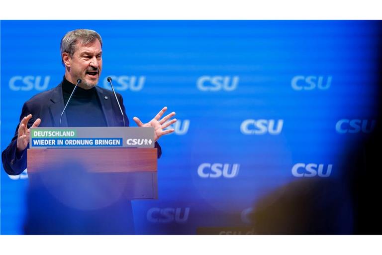 Deutliche Worte in Richtung Kirchen: Markus Söder auf dem CSU-Parteitag.