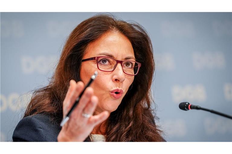 DGB-Chefin Yasmin Fahimi ruft zur Teilnahme an den Betriebsratswahlen auf. (Archivbild)