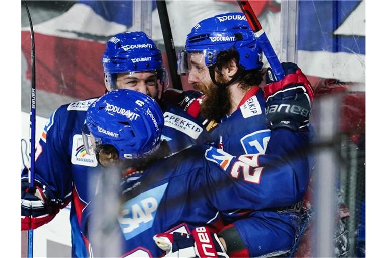 Die Adler Mannheim haben ein frühes Aus im Playoff-Viertelfinale doch abwenden können. Foto: Uwe Anspach/dpa