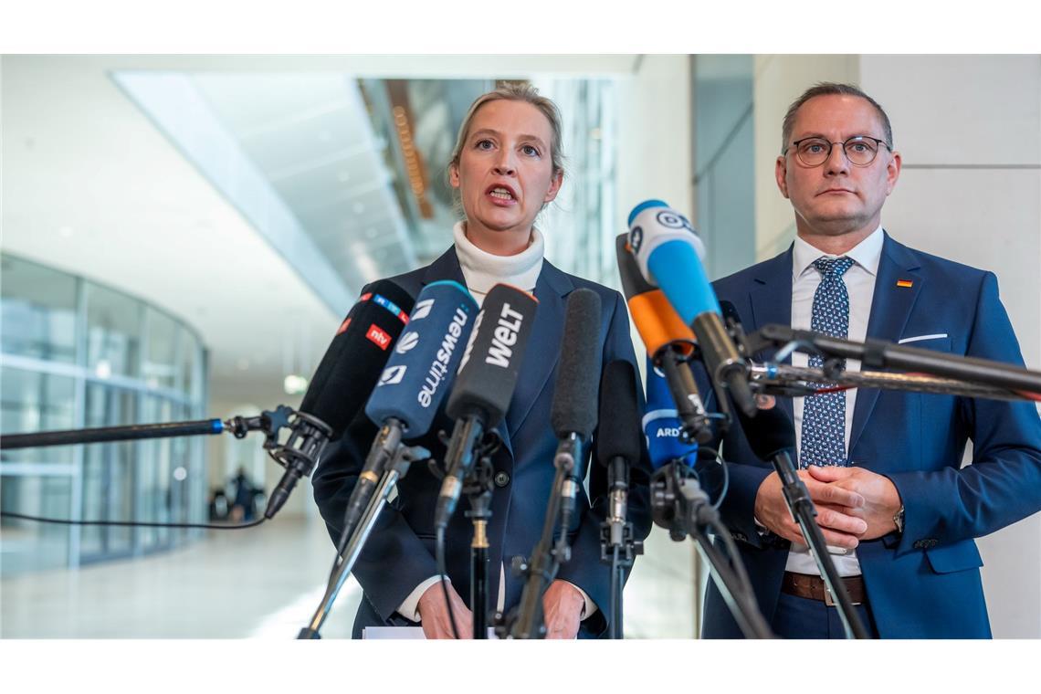 AfD scheitert bei Wahl um Ausschussvorsitze Die AfD-Chefs Alice Weidel und Tino Chrupalla kritisieren "Spielchen" der anderen Parteien.