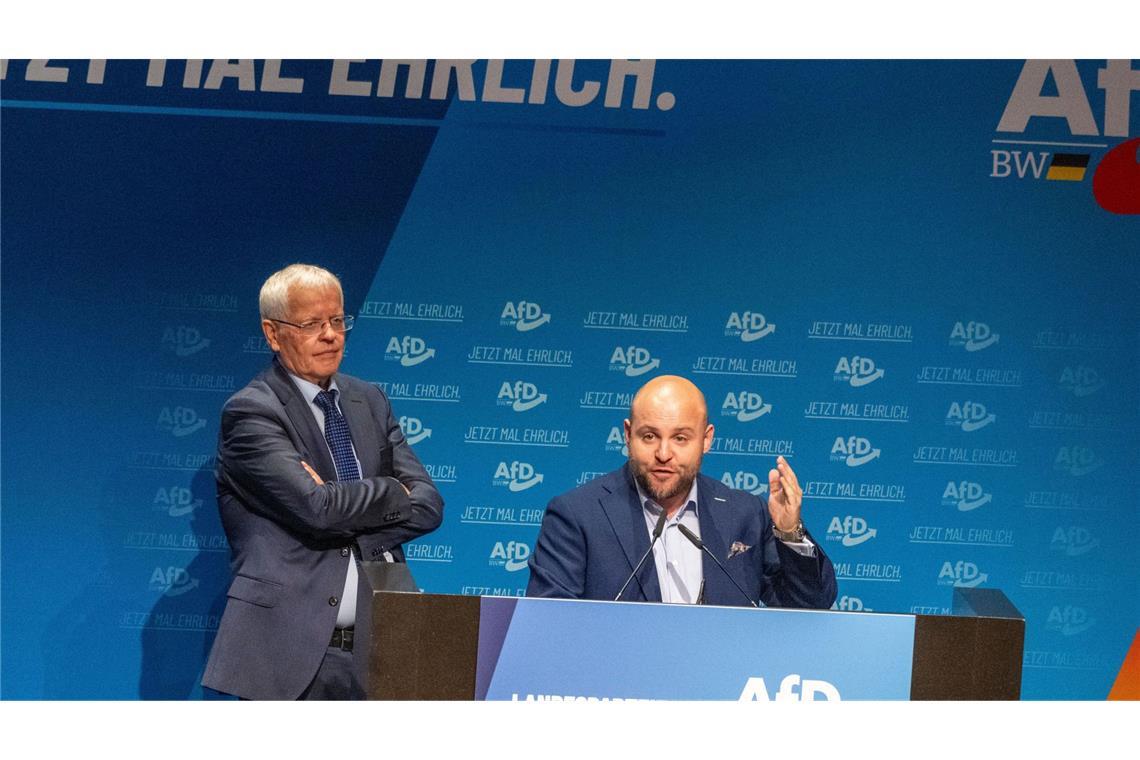 Die AfD-Politiker Markus Frohnmaier (rechts) und Emil Sänze.