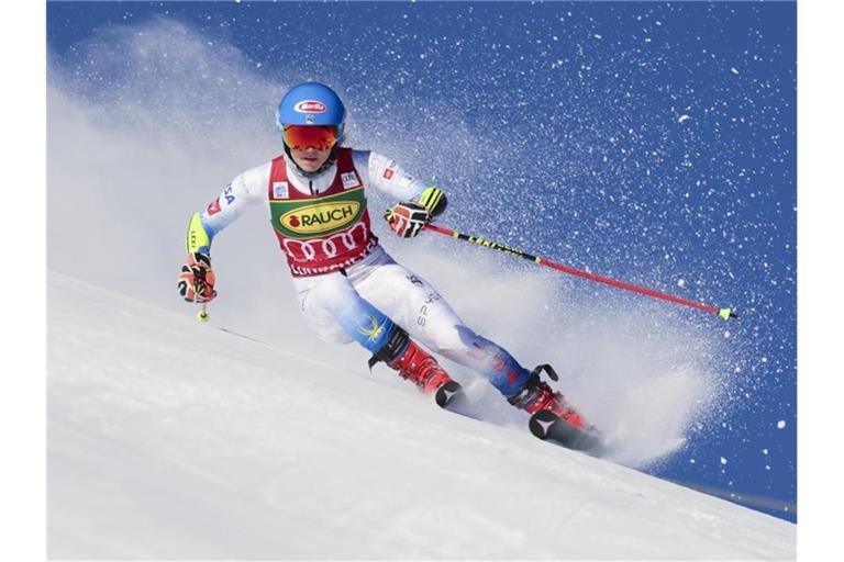 Die Amerikanerin Mikaela Shiffrin im ersten Durchgang. Foto: Marco Trovati/AP/dpa