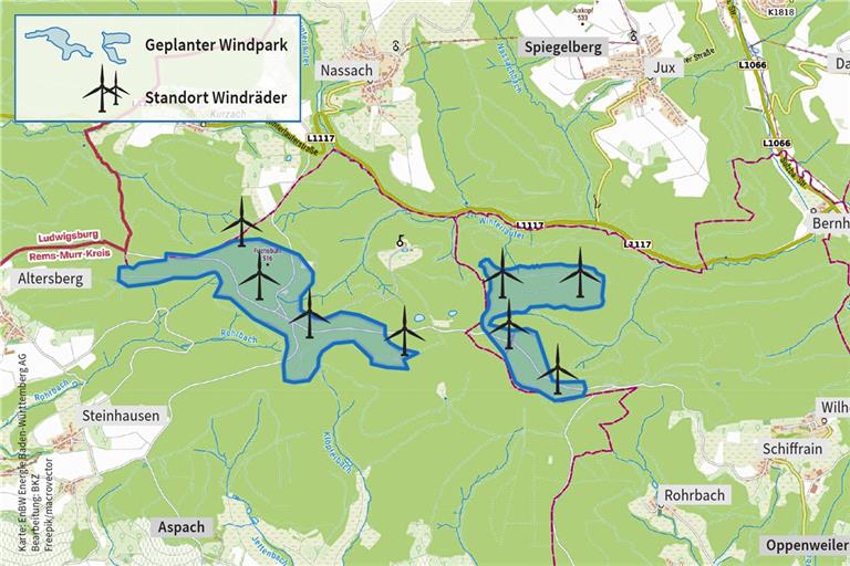 Die Anlagen stehen in einem Abstand von etwa einem Kilometer zur Wohnbebauung in Aspach, Oppenweiler und Spiegelberg.