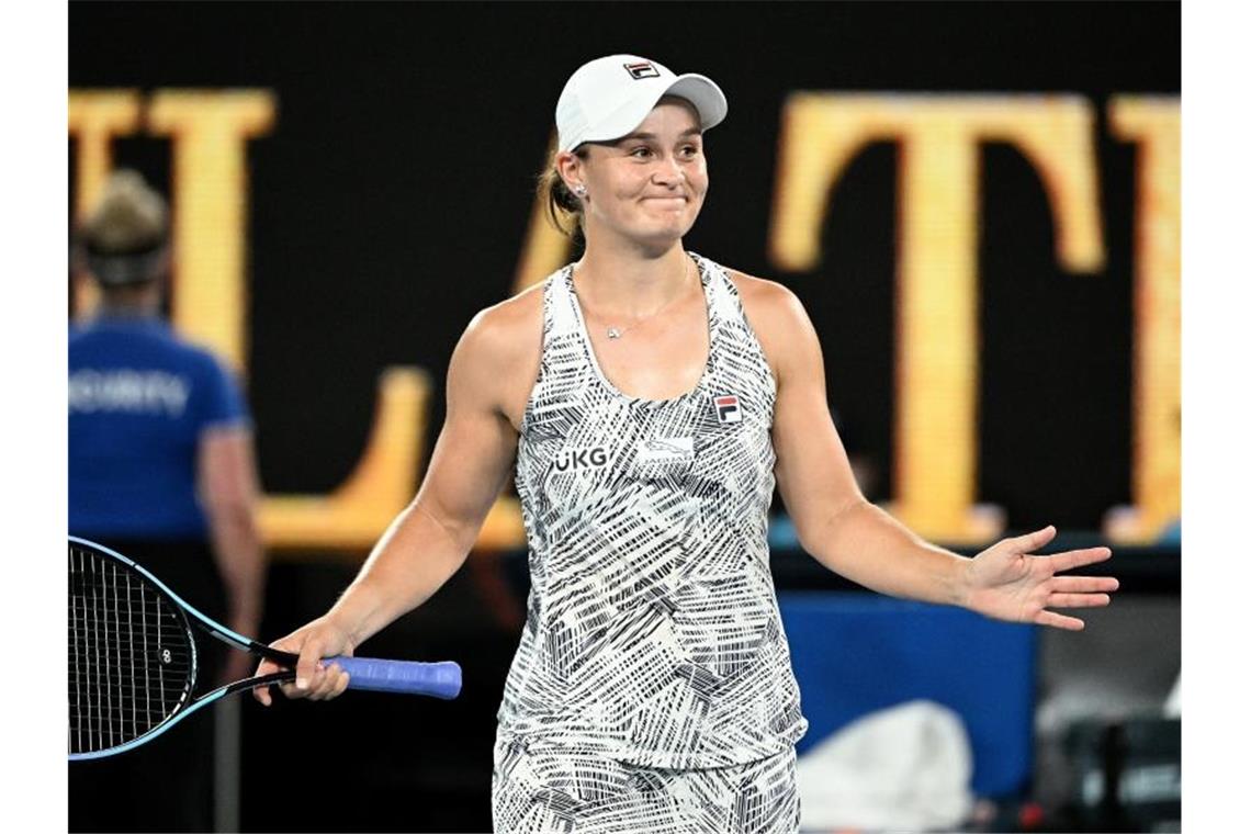 Bühne frei für „Barty Party“: Historischer Triumph? Die Australierin hat sich im Halbfinale der Australian Open mit 6:1, 6:3 gegen die US-Amerikanerin Madison Keys durchgesetzt. Foto: Dave Hunt/AAP/dpa