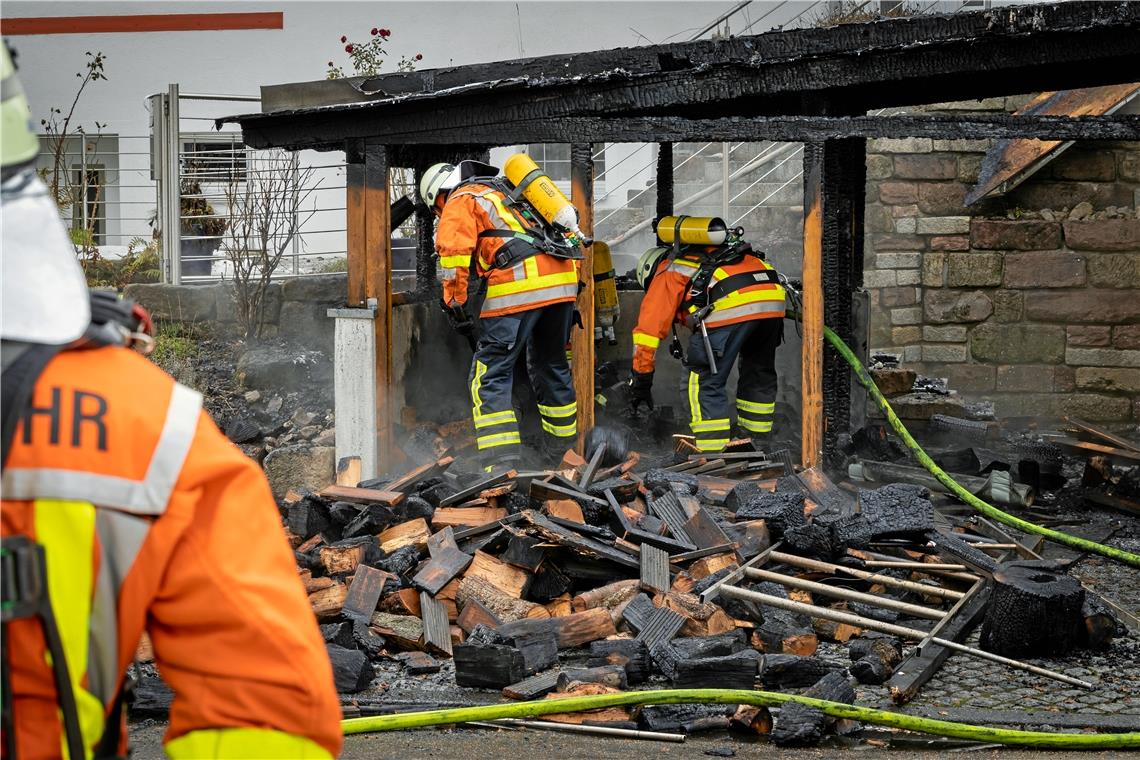 Holzlager in Backnang gerät in Vollbrand Die Backnanger Feuerwehr verhinderte eine weitere Ausbreitung des Brandes. Foto: Alexander Becher