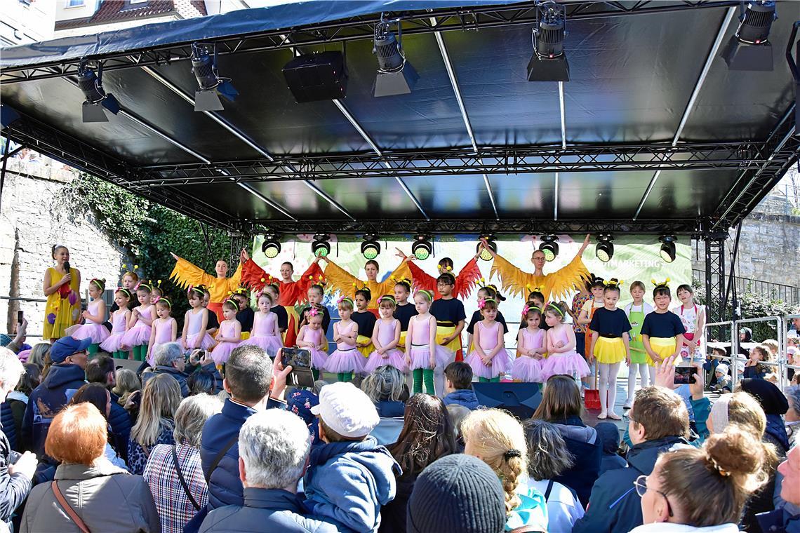 Die Balettschule bekommt viel Applaus nach ihrem Auftritt auf der Showbühne.