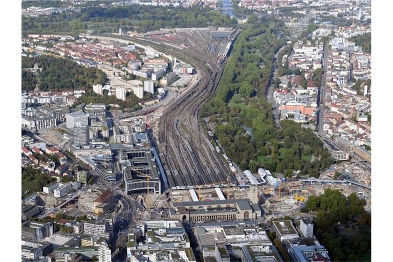 Die Baustelle Stuttgart 21, aufgenommen aus der Luft (Flugzeug). Foto: Bernd Weisbrod/Archivbild