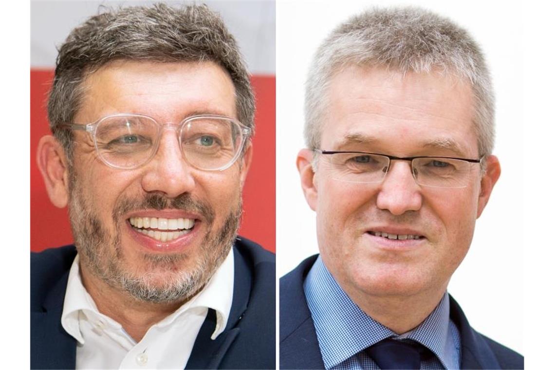 Bloß kein VfB-Theater: Vogt und Steiger gegen Wahlkampf Die beiden Kandidaten Claus Vogt (l) und Pierre-Enric Steiger. Foto: Tom Weller/Christoph Schmidt/dpa/Archivbild
