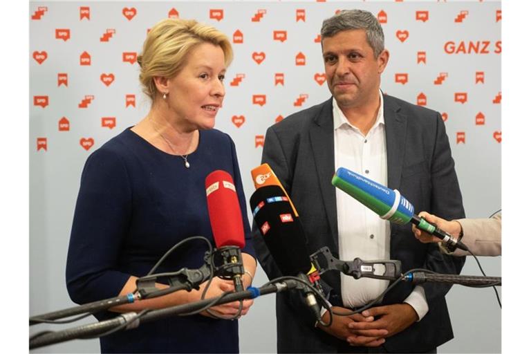 Die Berliner SPD mit Franziska Giffey und Raed Saleh will ab Freitag Sondierungsgespräche führen. Foto: Christophe Gateau/dpa