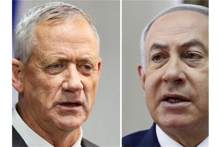 Die Bildkombo zeigt Benny Gantz, Vorsitzender des Bündnisses Blau-Weiß, und Benjamin Netanjahu, Premierminister von Israel. Foto: ---/dpa
