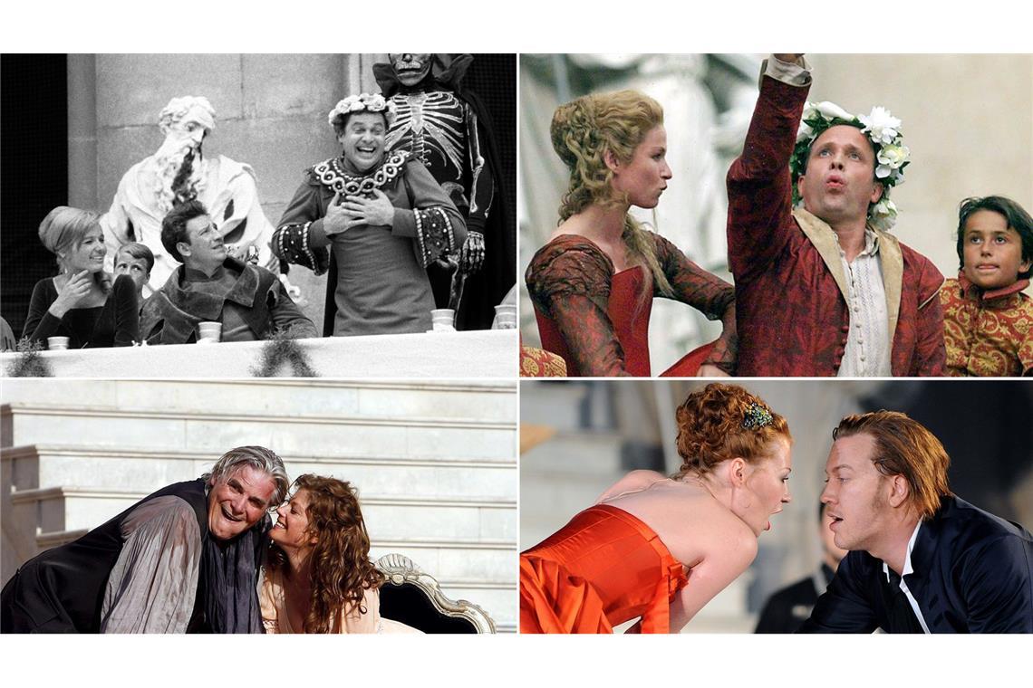 800 Mal der Tod eines Superreichen in Salzburg Die Bildkombo zeigt Probenfotos der Salzburger Festspiele von verschiedenen Schauspielern in der Rolle des Jedermann - von oben links nach rechts: 1963 Walter Reyer, 1999 Ulrich Tukur (mit Dörte Lyssewski); unten links nach rechts: 2007 Peter Simonischek (mit Marie Bäumer), 2011 Nicholas Ofczarek (mit Birgit Minichmayr).