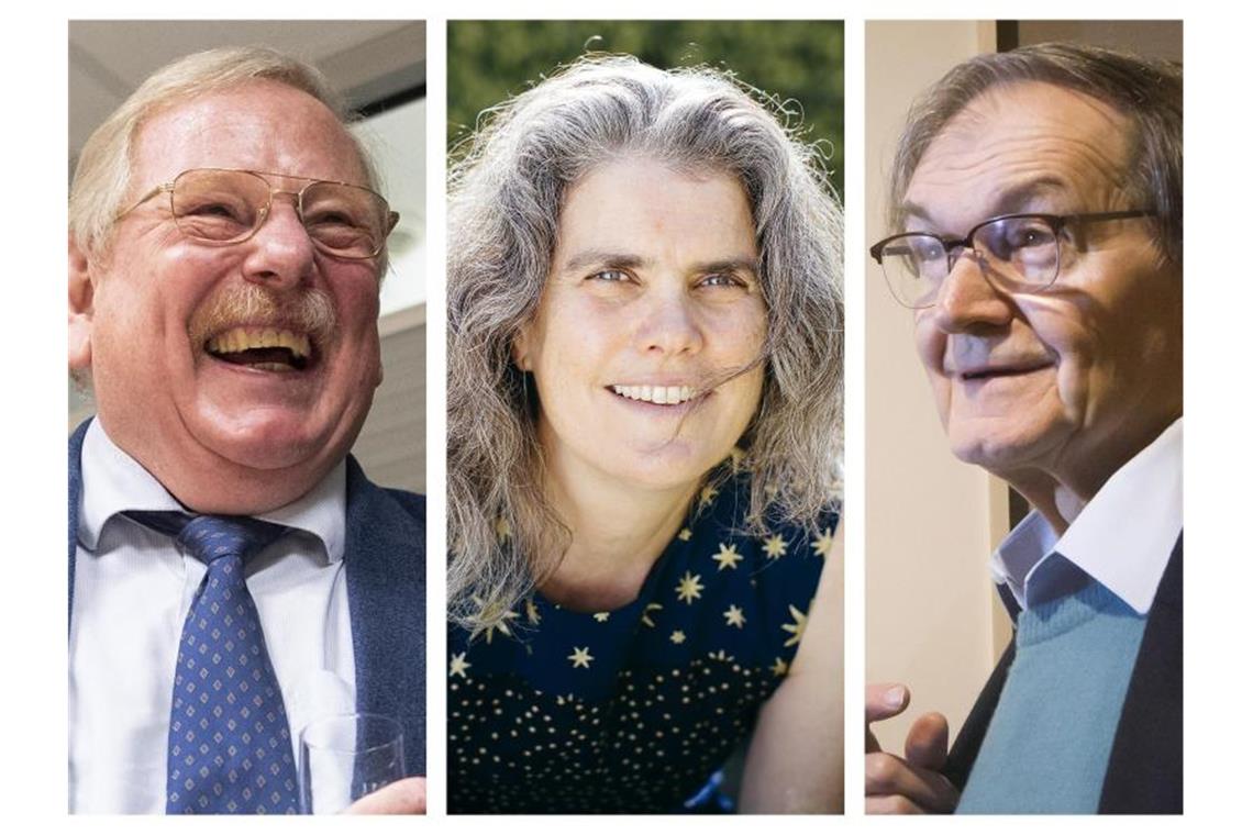 Arbeit zu schwarzen Löchern: Physik-Nobelpreis an Deutschen Die Bildkombo zeigt Reinhard Genzel (l-r), Astrophysiker am Max-Planck-Institut für extraterrestrische Physik, Andrea Ghez, Professorin für Physik und Astronomie an der University of California (UCLA), und Roger Penrose, Physiker an der Oxfod Universität. Foto: Matthias Balk/DPA, UCLA, PA/AP/dpa