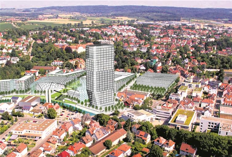 Die bisherige Industriebrache rund ums Kaelble-Areal könnte sich in wenigen Jahren zu einem modernen Stadtquartier mausern. Visualisierung: Riva