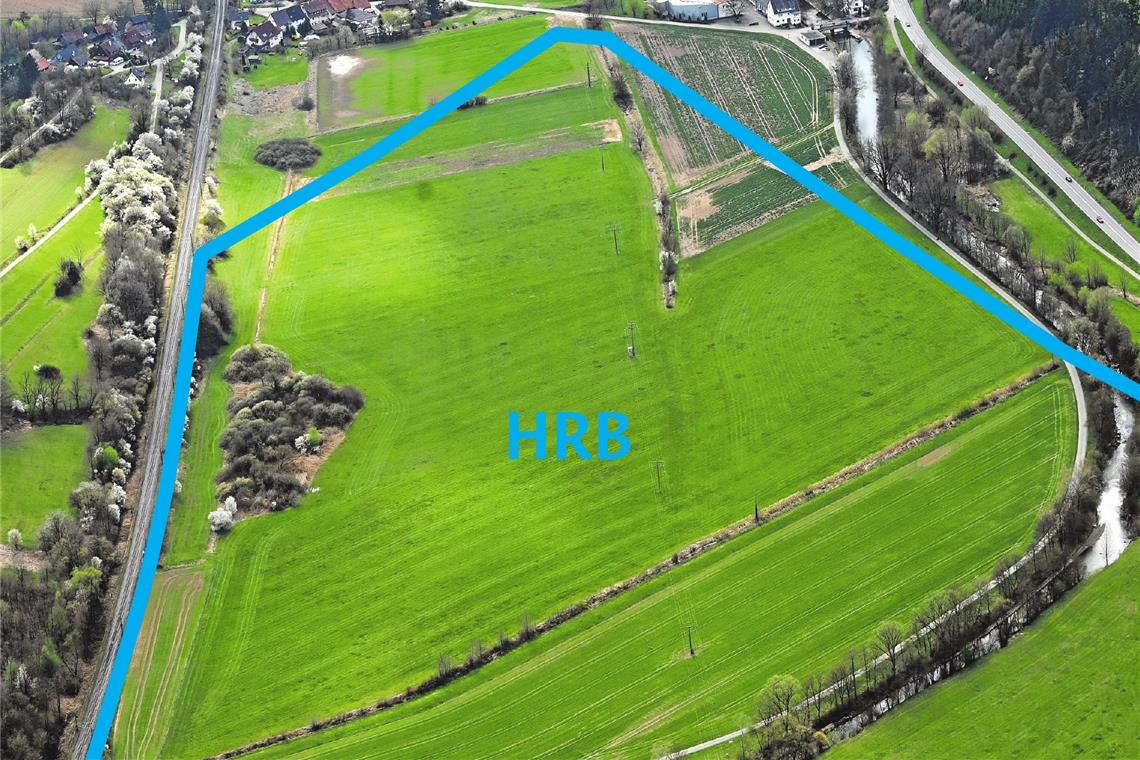 Baubeginn wohl auf den letzten Drücker Die blaue Linie zeigt den künftigen Damm für das Becken Oppenweiler, das jedoch bis weit nach Sulzbach reicht. Foto: W. Kuhnle