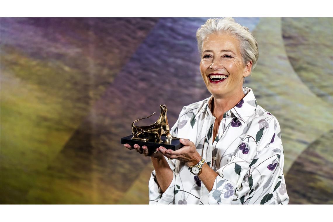 Die britische Schauspielerin Emma Thompson bei ihrer Preisverleihung - einige der glanzvollsten Minuten in der langen Geschichte des Festivals.