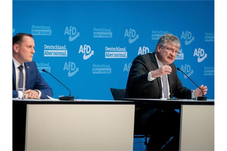 Die Bundesvorsitzenden der AfD, Jörg Meuthen (r.) und Tino Chrupalla. Foto: Kay Nietfeld/dpa