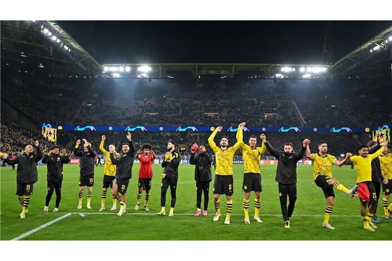 Die BVB-Spieler lassen sich von ihren Fans feiern.
