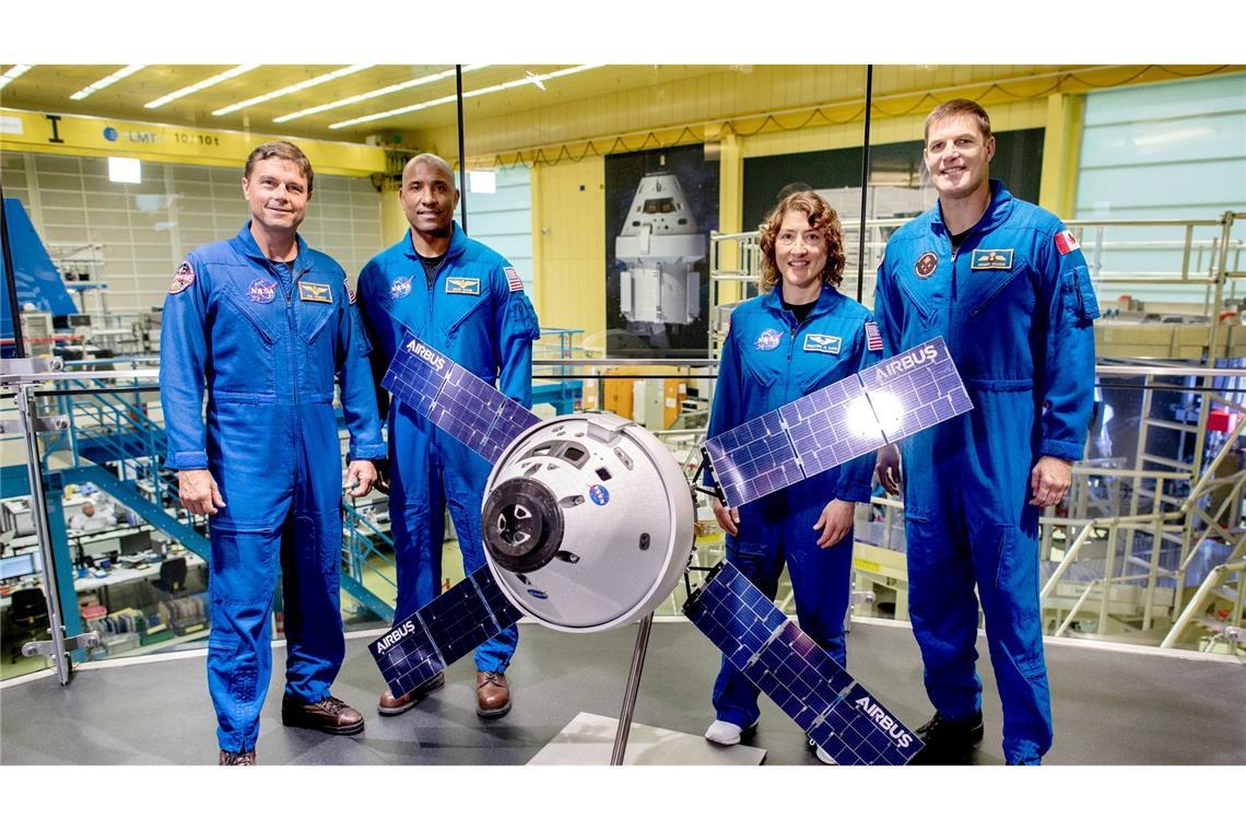 Die Crew-Mitglieder der "Artemis 2"-Mission der US-Raumfahrtbehörde Nasa, Reid Wiseman, Victor Glover, Christina Koch und Jeremy Hansen (v.l.n.r.).