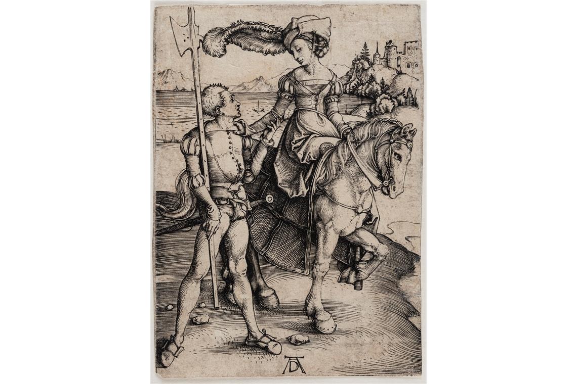 „Die Dame zu Pferd und der Landsknecht“, Kupferstich von Albrecht Dürer. Repro: Janine Kyofsky