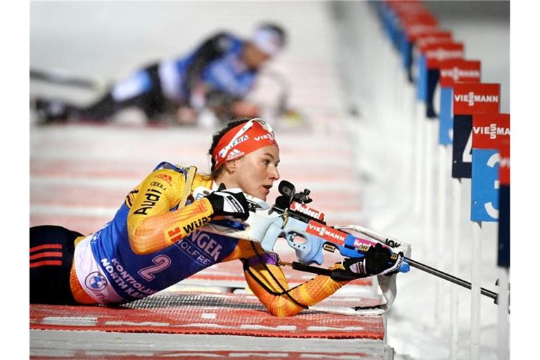 Die Damen-Staffel um Denise Herrmann wurde in Hochfilzen Vierte. Foto: Antti Aimo-Koivisto/Lehtikuva/AP/dpa