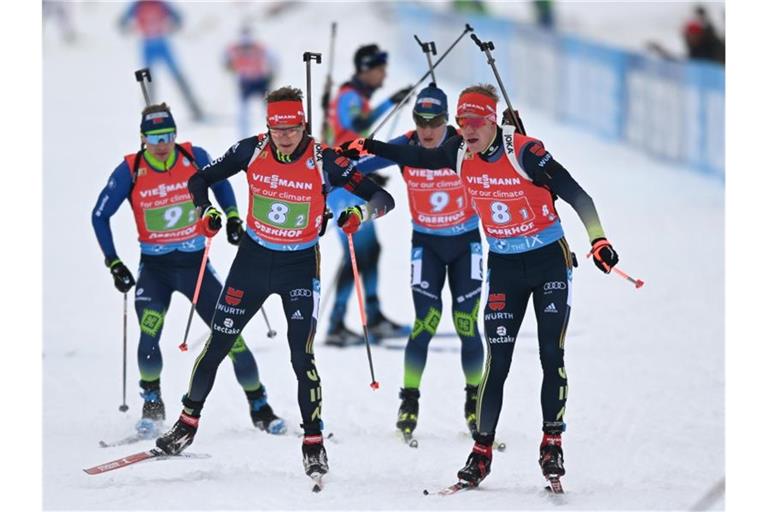 Die deutsche Biathlon-Mixedstaffel hat den sechsten Platz belegt. Foto: Hendrik Schmidt/dpa