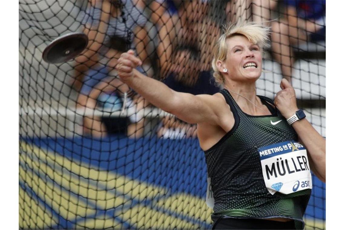 Die deutsche Diskuswerferin Nadine Müller 2018 beim Diamond-League-Meeting in Paris. Foto: Francois Mori/AP/dpa