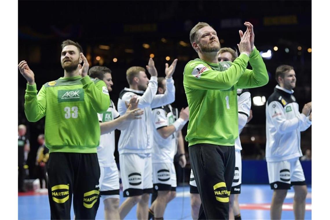 Die deutschen Handballer feierten mit dem Sieg gegen Portugal im Spiel um Platz 5 einen versöhnlichen EM-Abschluss. Foto: Anders Wiklund/TT NEWS AGENCY via AP/dpa