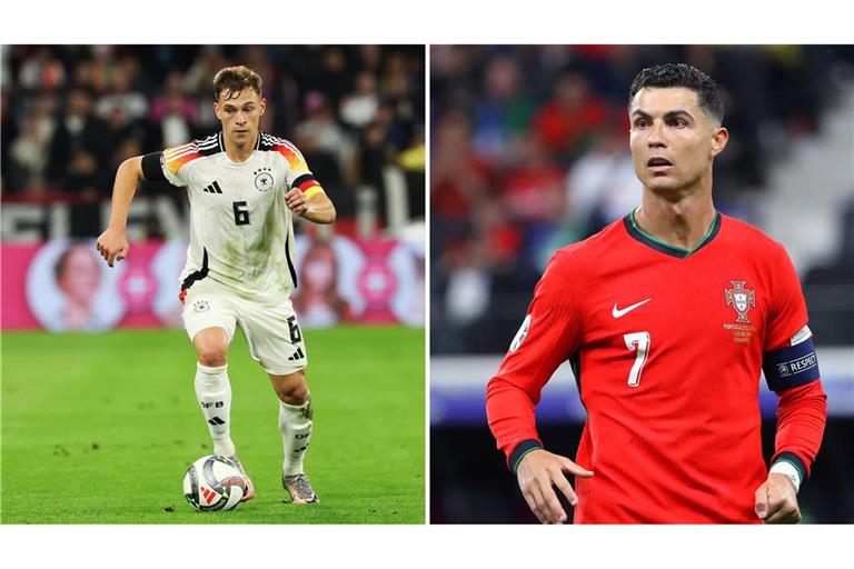 Die DFB-Elf um Joshua Kimmich trifft an diesem Mittwoch auf Portugal und Cristiano Ronaldo (rechts).