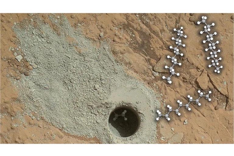 Die drei langkettigen organischen Moleküle, die der Marsrover „Curiosity“ nbeim Bohren entdeckt hat.