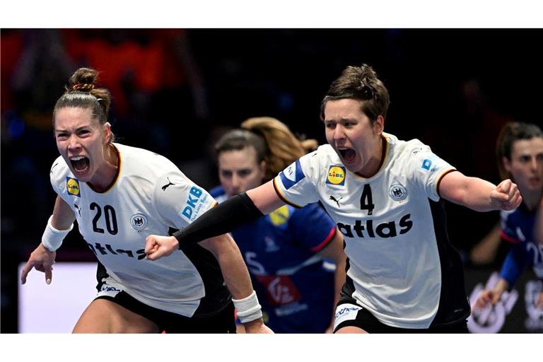 Die ehemaligen Co-Kapitäninnen Emily Vogel (l) und Alina Grijseels spielen am Sonntag um WM-Gold.