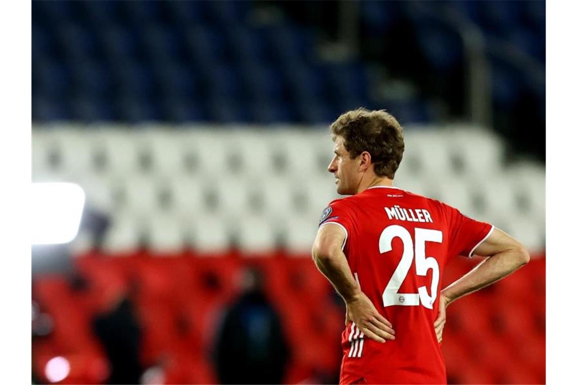 Flick verbreitet Bayern-Endzeitstimmung - Kahn ist gefragt Die Enttäuschung ist Thomas Müller vom FC Bayern München anzusehen. Foto: Sebastien Muylaert/dpa