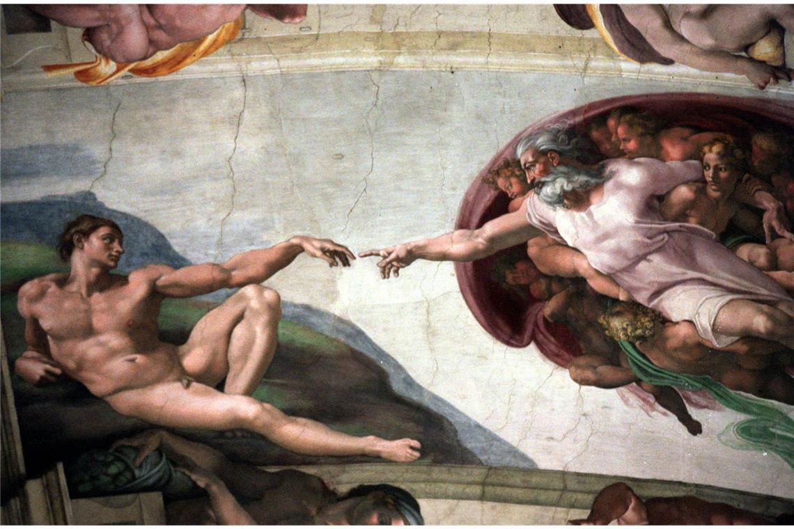 Woher kommt der Mensch? Eine Spurensuche im Kosmos Die Erschaffung des Menschen: Michelangelos „Schöpfung“ in der Sixtinischen Kapelle im Vatikan.