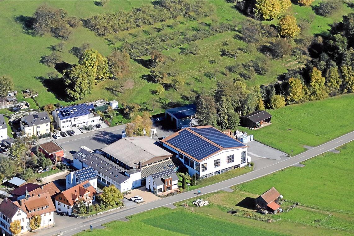 Die Firma Talbau-Haus möchte an ihrem Standort am Ortsrand von Oberweissach in Richtung Bruch erweitern. Ein Gebäude soll auf der Wiese im Anschluss an die bestehenden Bauten errichtet werden, ein weiteres auf der gegenüberliegenden Seite der Ebniseestraße. Foto: F. Muhl