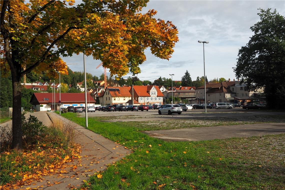 IBA-Quartier: Jetzt geht’s um die Details Die freie Fläche beim Juze wird heute als Parkplatz genutzt. Bis in sechs Jahren soll an dieser Stelle ein Park mit direktem Zugang zur Murr entstehen.Foto: IBA 27/Tobias Schiller